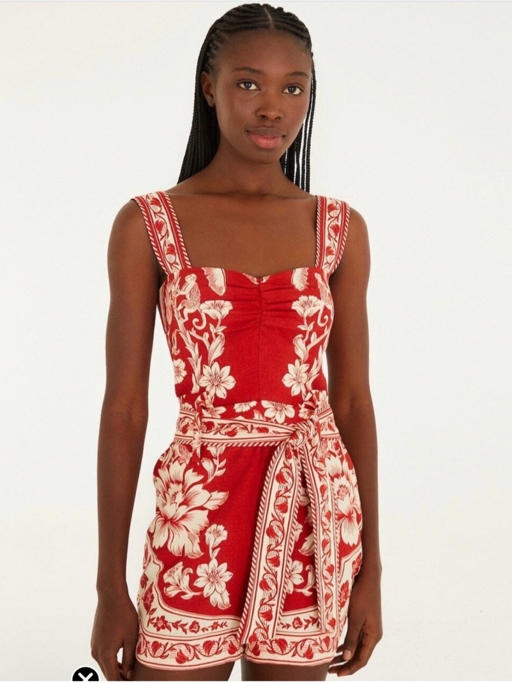 FARM Rio Red and Cream Floral Romper